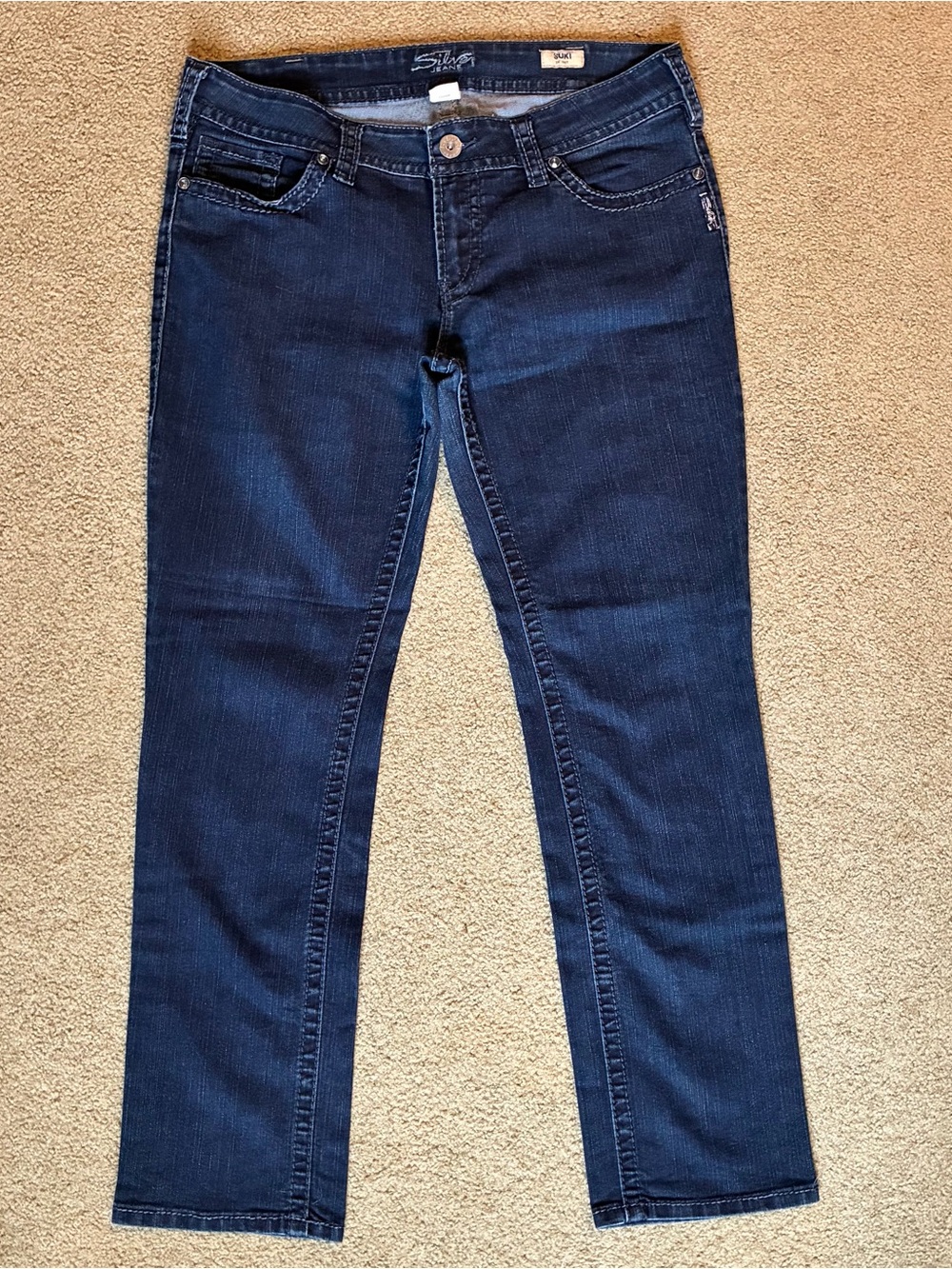 Silver Jean Co Suki Women's Skinny Denim Jeans Dark Blue Stretch Size 34x31